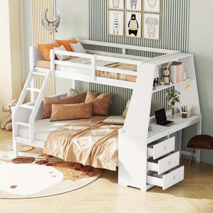 Stapelbed – Hoogslaper – Halfhoogslaper – Bunkbed – Kinderbed – Met Werkplek – Ruime Opbergruimte – Veiligheidshekken – Wit – 90x200 En 140x200 Cm
