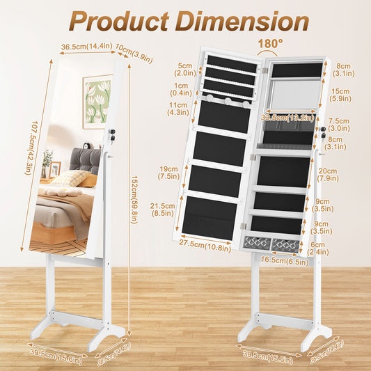 Make-up Organizer – Make-up Opberger – Make-up Box – Sieradenkasten – Beauty Organizer – Met Spiegel – Magnetische Sluiting Met Slot – 3,2+ Kubieke Voet – 68,5 cm Hoog – 2 Lades & Vakjes – Wit