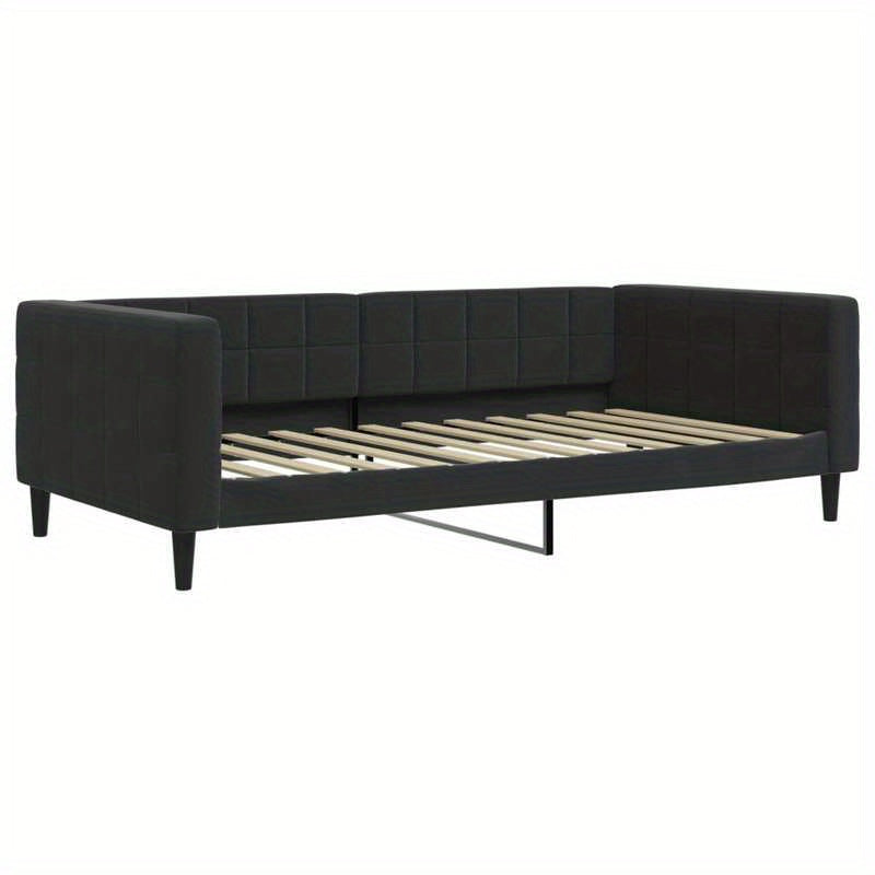 Bedbank – Slaapbank – Sofa – Logeerbed – Uitschuifbed – Zwart – 100x200 cm – Zachte Stof – Massief Houten Frame
