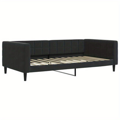 Bedbank – Slaapbank – Sofa – Logeerbed – Uitschuifbed – Zwart – 100x200 cm – Zachte Stof – Massief Houten Frame