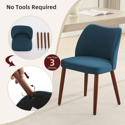 Eetkamerstoel – Stoel – Kuipstoel – Keukenstoel – Bistrostoel – Set van 2 – Blauwe Stoffen Bekleding – Gebogen Rugleuning – Robuuste Houten Poten – Comfortabel & Duurzaam