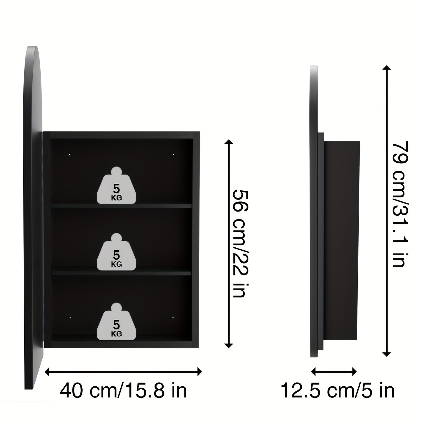 Badkamerspiegelkast – Spiegelkast – Medicijnkast – Wandkast – Opbergkast – Boogvormig – Verstelbare Legplanken – Zwart Met Stalen Frame