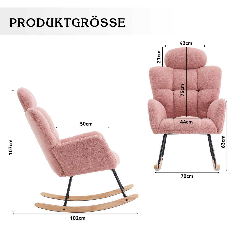 Rocking Lounge Chair with Soft Teddy Fleece Fabric & Tufted - Rocking Mechanism, Assembly, Portable Cozy Seat Suitable for Living Room, Bedroom - Ideal for &, Space-Saving Rocker Chair (No Wood)