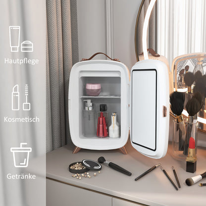 Mini Koelkast – Cosmetica Koelkast – Mini Bar – Koelkastje – Draagbare Koelkast – 6L Inhoud – Verlichte Make-up Spiegel – Stil Geluid – Wit