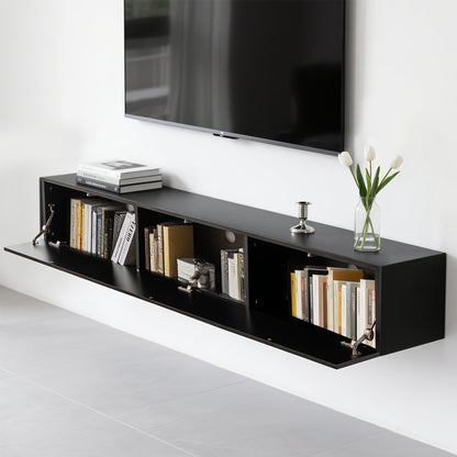 Zwevend TV Meubel – Wandmeubel – TV Kast – TV Console – Media Meubel – Matzwart – Push-Open Deur – Geschikt Tot 65 Inch
