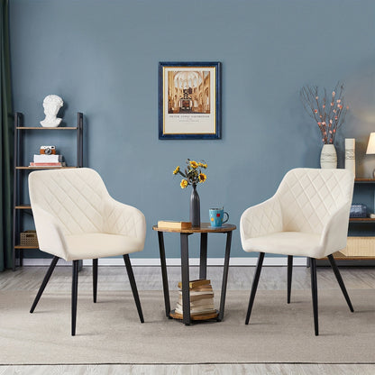 Eetkamerstoel – Stoel – Kuipstoel – Keukenstoel – Woonkamerstoel – Set van 2 – Velvet Bekleding – Met Armleuningen en Metalen Onderstel – Beige
