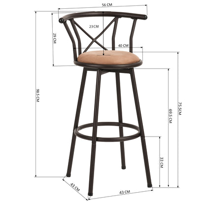 Kruk – Barkruk – Barstoel – Stoel – Zadelkruk – Vintage Design – 360° Draaibaar – Met Voetsteun – Metalen Poten – Gewatteerde Zitting – Hoogte 75,5 cm – Bruin – Set Van 2