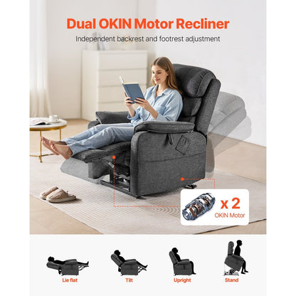 Liftstoel – Relaxfauteuil – Elektrische Stoel – Powerlift – Verstelbare Stoel – Verwarmde Lendensteun – Dubbele Motoren met Afstandsbediening