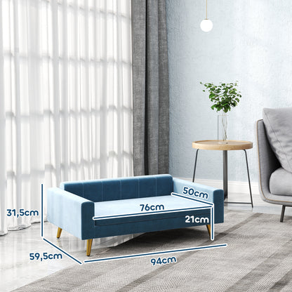 Hondenmand – Hondensofa – Hondenbed – Donutmand – Dierenmand – Velvet Bekleding – Roestvrijstalen Poten – 94x59,5x31,5 cm – Blauw