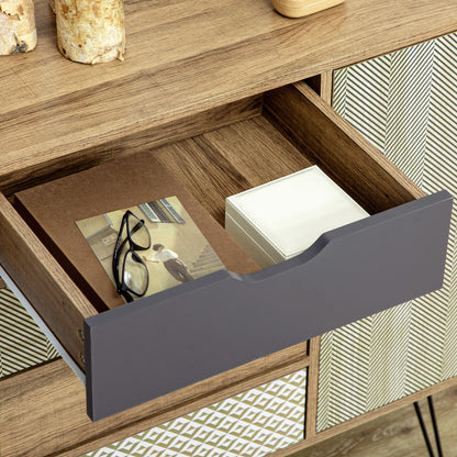 Bohemian Style HOMCOM 4-Drawer Dresser with 1 Cabinet - Hairpin Legs - Brown, 79 x 39 x 86 cm