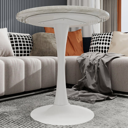 Ronde Tafel – Eettafel – Salontafel – Bijzettafel – Werktafel – Kunstmarmer Blad – 70 cm Diameter – Wit Met IJzeren Poot – Geen Montage Nodig