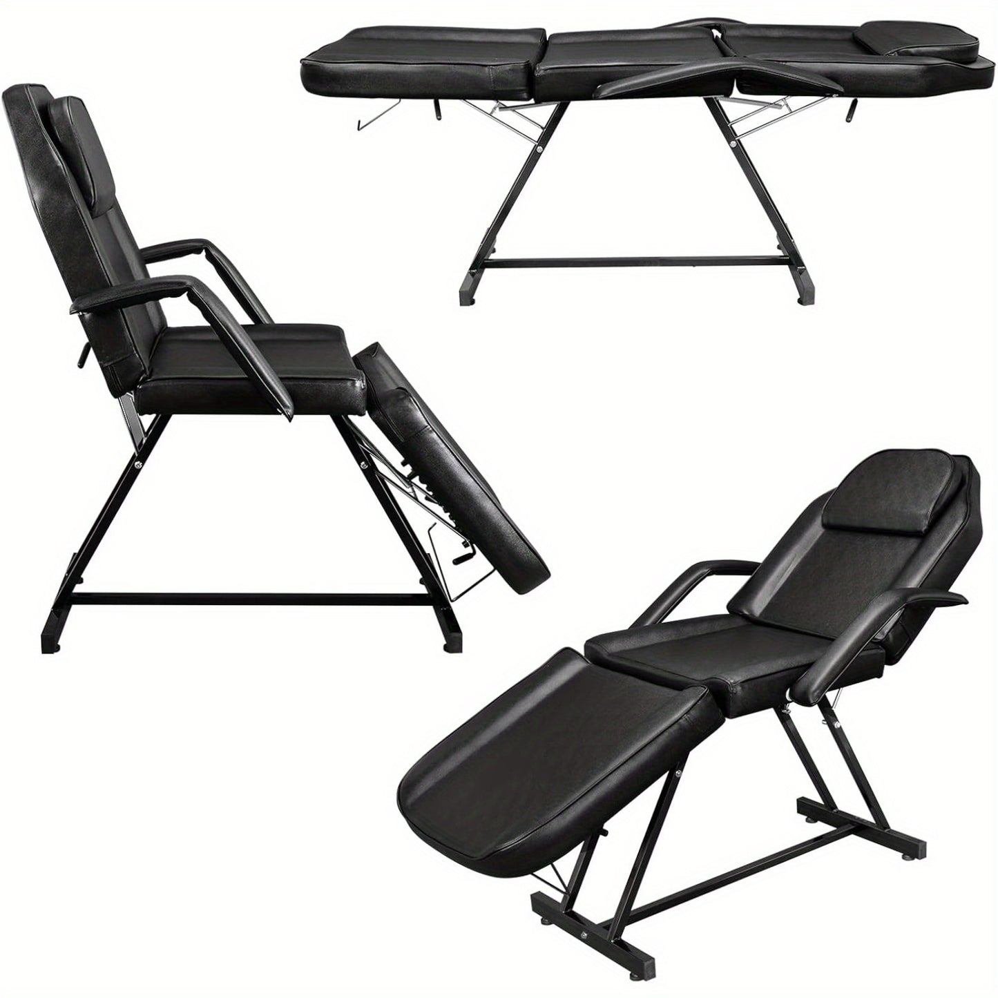 Massagestoel – Behandelstoel – Cosmetische Fauteuil – Tatoeagebed – Salonstoel – Kunstleer – Ergonomisch Ontwerp – Stevig Metalen Frame – Zwart – Maximale Draagkracht 150 kg