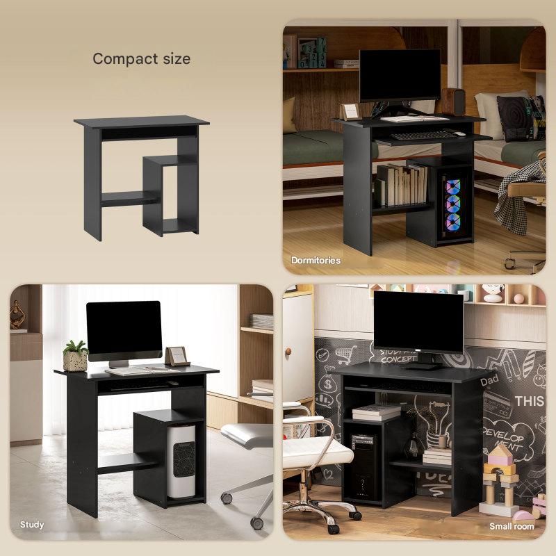 Bureau – Computertafel – Kantoortafel – Schrijftafel – Werkplekmeubel – Compact 80x45x75 cm – Zwart – Robuuste Constructie – Open Opbergruimte