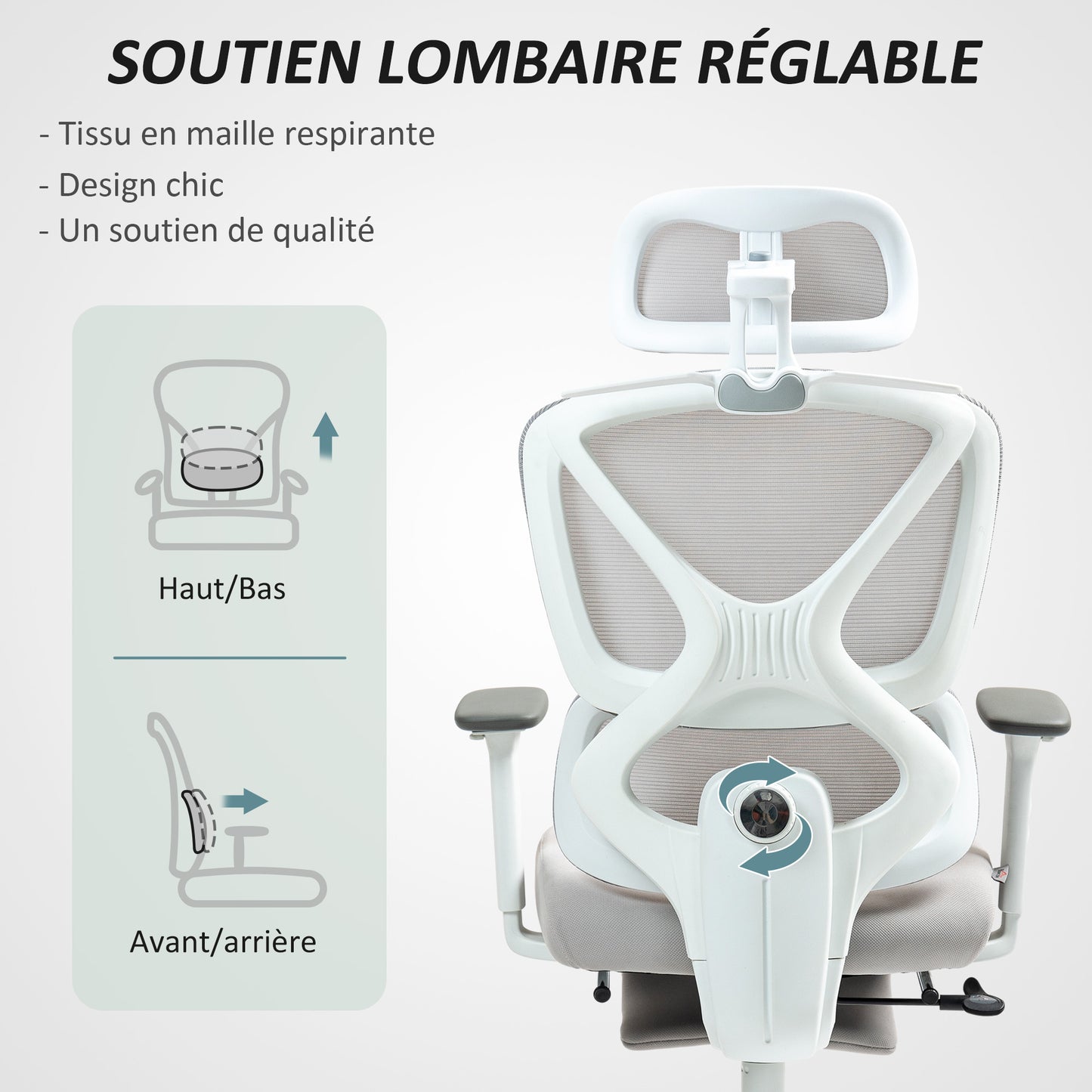 HOMCOM Office Chair Desk Chair - Adjustable Height, Reclining Backrest, 3D Armrests, Rotating Headrest, Adjustable Lumbar Support, Mesh Fabric Office Seat, 71x70x119cm, Black
