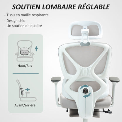HOMCOM Office Chair Desk Chair - Adjustable Height, Reclining Backrest, 3D Armrests, Rotating Headrest, Adjustable Lumbar Support, Mesh Fabric Office Seat, 71x70x119cm, Black