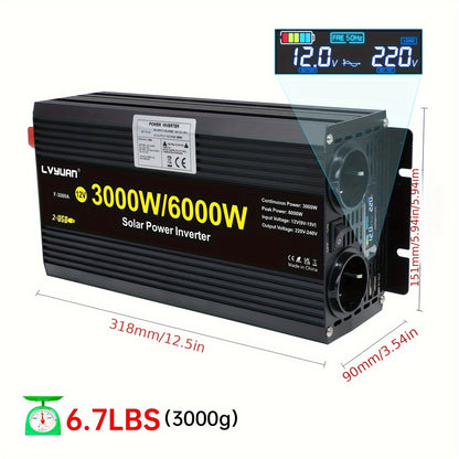 Omvormer 3000W – Stroomomzetter – Spanningsomzetter – Inverter – Power Converter – 6000W Piekvermogen – LCD-Display – 2x AC Uitgang & 2x USB Poorten