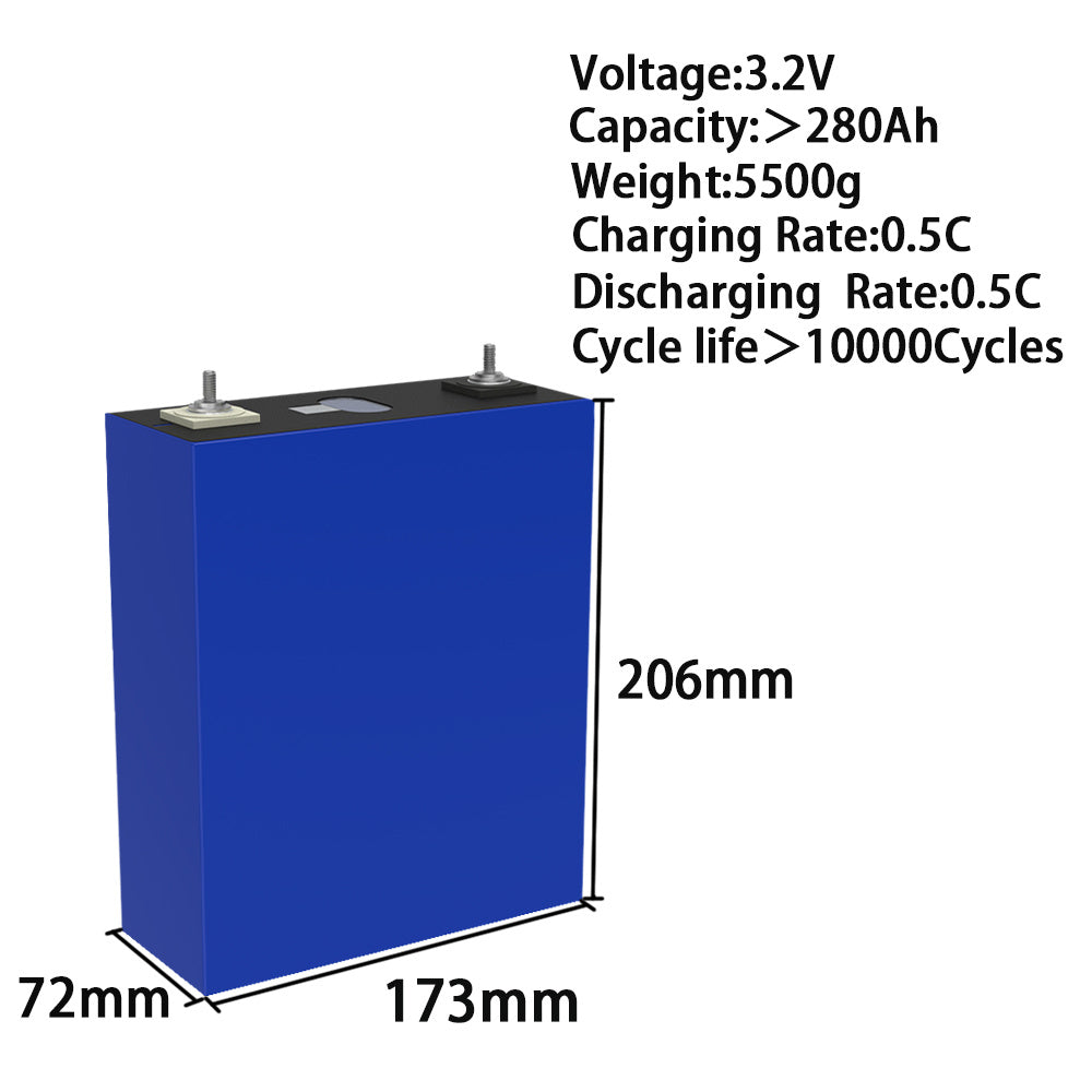 lithium accu – li-ion batterij – LiFePO4 accu – startaccu – camperaccu – 3,2V 280Ah – lichtgewicht en lange levensduur