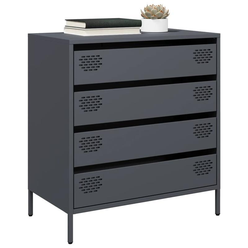 Modern Minimalist Sideboard Cabinet - Cold-Rolled Steel Construction, 3 Drawers, Heavy-Duty Storage for Living Room, Office, Dining Area - Easy Assembly Required - Anthracite Grey Finish, Living Room Storage