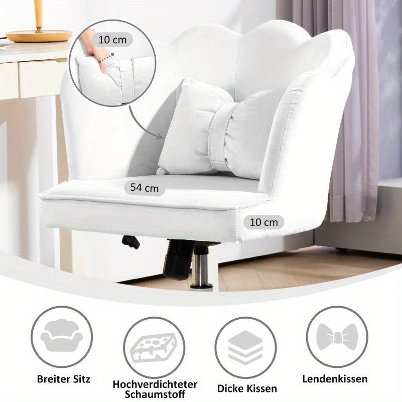 Bureaustoel – Stoel – Office Chair – Draaistoel – Kantoorstoel – Ergonomisch Design – Memory Foam Zitkussen – Verstelbare Zithoogte – 360° Draaibaar – Gewatteerde Armleuningen – Stevig Metalen Onderstel – Wit Fluweel
