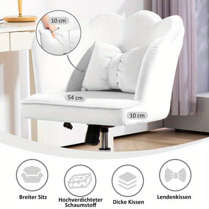 Bureaustoel – Stoel – Office Chair – Draaistoel – Kantoorstoel – Ergonomisch Design – Memory Foam Zitkussen – Verstelbare Zithoogte – 360° Draaibaar – Gewatteerde Armleuningen – Stevig Metalen Onderstel – Wit Fluweel