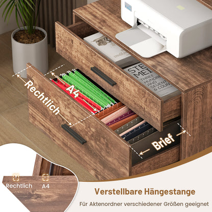 Archiefkast – Filekast – Kantoorrek – Documentenkast – Ladenkast – Vintage Bruin – 3 Open Planken – 2 Grote Laden Voor Hangmappen