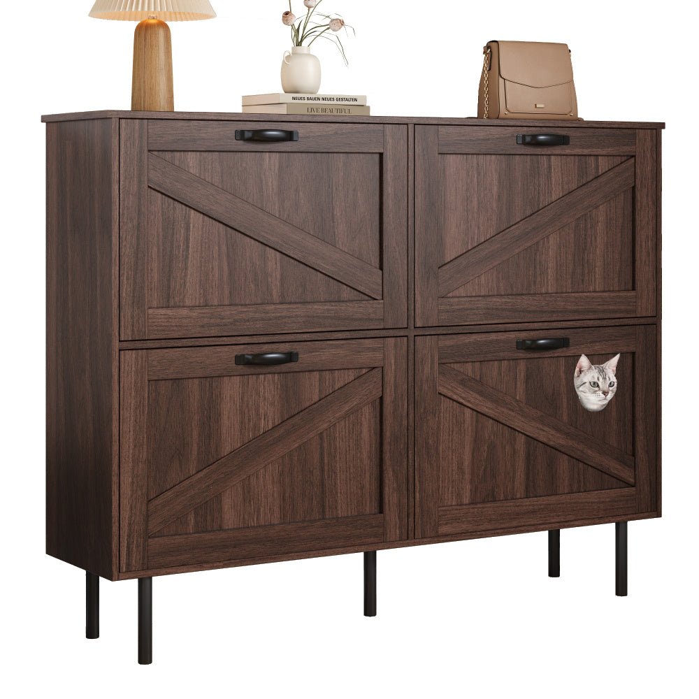 Schoenenkast – Schoenenrek – Schoenenopberger – Halmeubel – Schoenenbank – Smal Design – Stevig Metalen Frame – 3 Kanteldeuren – Met Katten Speeltje – Compact Voor Kleine Ruimtes