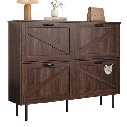 Schoenenkast – Schoenenrek – Schoenenopberger – Halmeubel – Schoenenbank – Smal Design – Stevig Metalen Frame – 3 Kanteldeuren – Met Katten Speeltje – Compact Voor Kleine Ruimtes