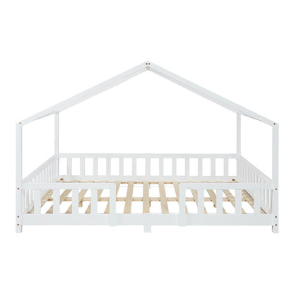Kinderbed – Kinderbedje – Peuterbed – Bedje – Ledikant – Wit Huisvormig Design – Valbeveiliging – Massief Dennenhout – 80x160 cm