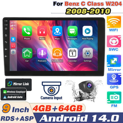 Autoradio – Double DIN Autoradio – Multimedia Speler – Android Car Stereo – Touchscreen Radio – 9 Inch IPS Scherm – Android 14.0 Systeem – Inclusief AHD Achteruitrijcamera