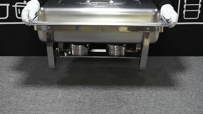 Warmhoudplaat – Buffetwarmer – Chafing Dish – Warmhoudschaal – Rechaud – 6-delig RVS Set – Roll-top Deksel – 7,5 Liter Inhoud
