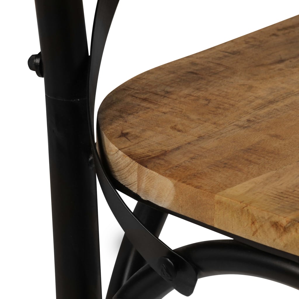 Eettafelstoel – Eetkamerstoel – Stoel – Kuipstoel – Meubel – Massief Mangohout – Zwart Stalen Frame – Handgemaakt – Duurzaam & Stevig