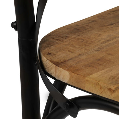 Eettafelstoel – Eetkamerstoel – Stoel – Kuipstoel – Meubel – Massief Mangohout – Zwart Stalen Frame – Handgemaakt – Duurzaam & Stevig