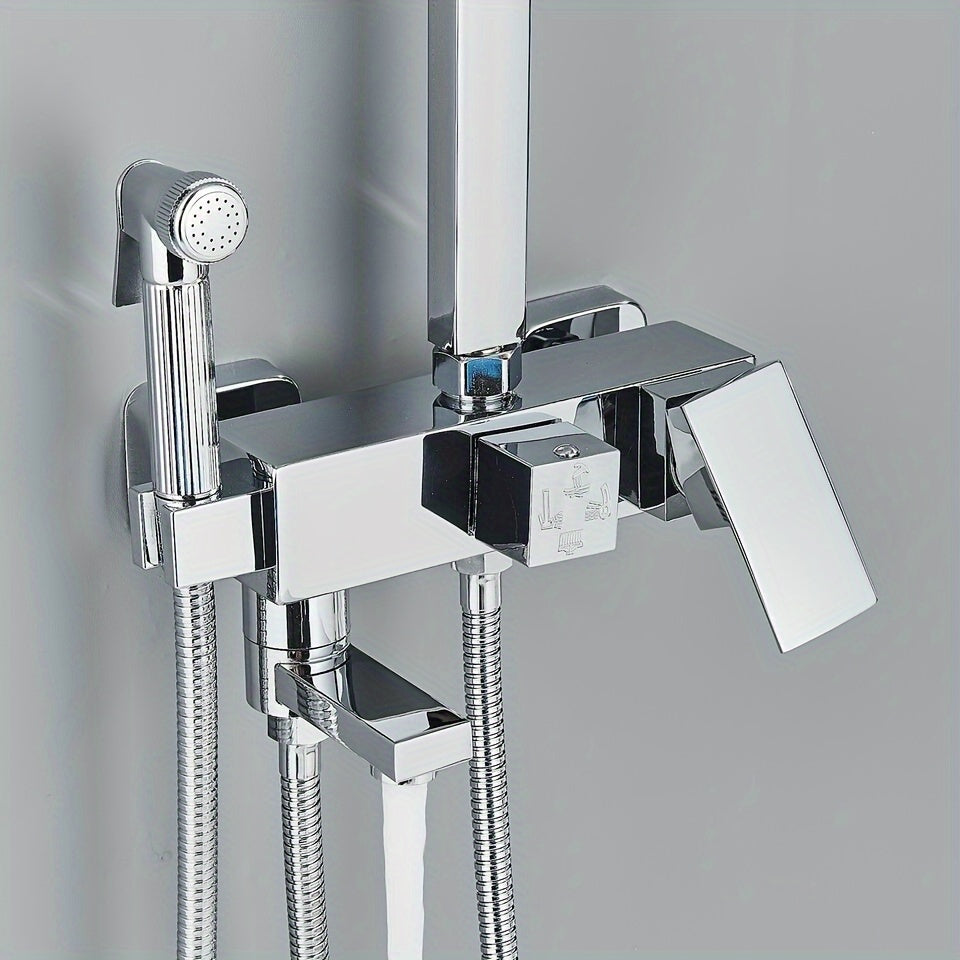 Regendouchesysteem – Douchekraan – Doucheset – Wanddouche – Handdouche – 4-in-1 Functie – Verstelbare Glijstang – Chrome Afwerking – Ingebouwd Opbergrek