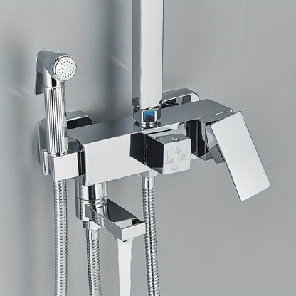 Regendouchesysteem – Douchekraan – Doucheset – Wanddouche – Handdouche – 4-in-1 Functie – Verstelbare Glijstang – Chrome Afwerking – Ingebouwd Opbergrek