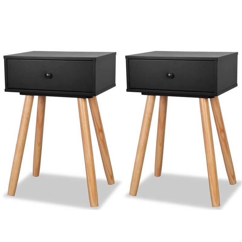 Bedside tables 2 st 40x30x61cm Solid grenenwood black Removable, suitable for indoor use and suitable for all seasons