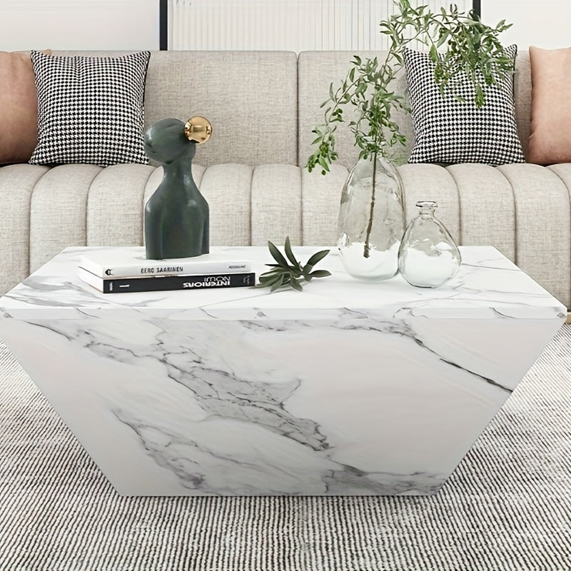 Salontafel – Koffietafel – Bijzettafel – Woonkamertafel – Tafel – Drumvorm – Witte Marmerfineer – 70x70x37 cm