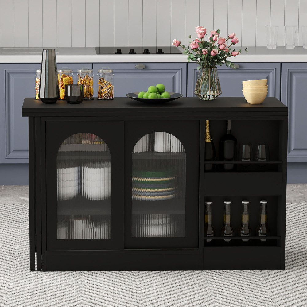 Bartafel – Bartefel – Statafel – Keukentafel – Koffietafel – Uitschuifbaar – 360° Draaibaar – Zwart Metaal – Met Glasdeuren