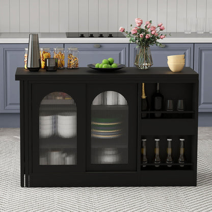 Bartafel – Bartefel – Statafel – Keukentafel – Koffietafel – Uitschuifbaar – 360° Draaibaar – Zwart Metaal – Met Glasdeuren
