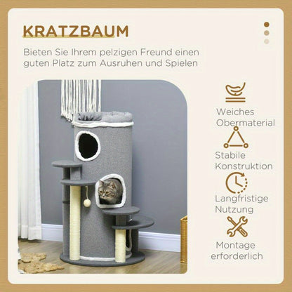 Krabton – Krabpaal – Kattenmeubel – Kattenhuis – Kattenboom – Pluche Bedje – Speelballetjes – Meerdere Niveaus – Duurzaam Fiberboard – Interactief Klim- en Krabparadijs