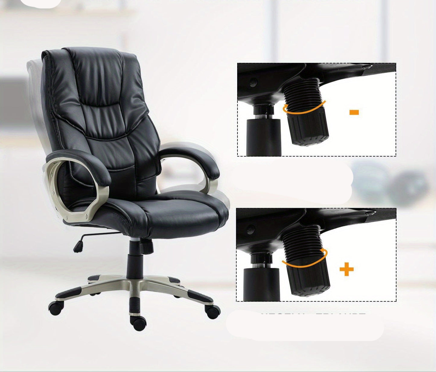 Bureaustoel – Ergonomische Stoel – Office Chair – Gamestoel – Bureaustoelen – Verstelbare Hoogte 45-54 cm – 360° Draaibaar & Schommelfunctie – Zwart Kunstleer Met Houten Frame – Dikke Foamvulling & Vijf Wieltjes