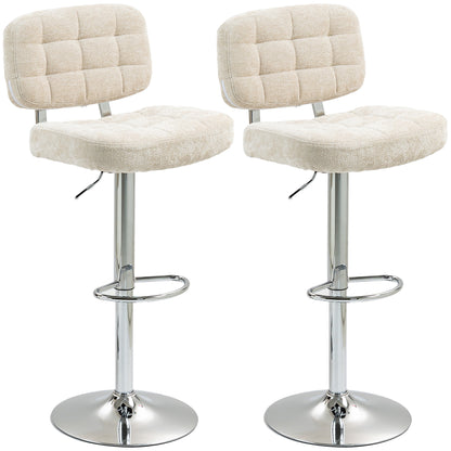 Barstoel – Barkruk – Barstoel Met Rugleuning – Keukenstoel – Barkruk Met Voetsteun – Verstelbare Hoogte 66-87 Cm – 360º Draaibaar – Bouclé Bekleding Beige