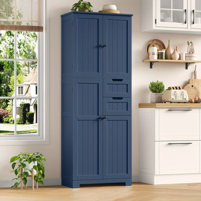 Opbergkast – Opbergmeubel – Dressoir – Vakkenkast – Kast Met 4 Deuren & 2 Laden – Moderne Blauwe MDF Kast – Hoog 164,5 cm – Ruime 3,2 Kubieke Voet Opslagruimte