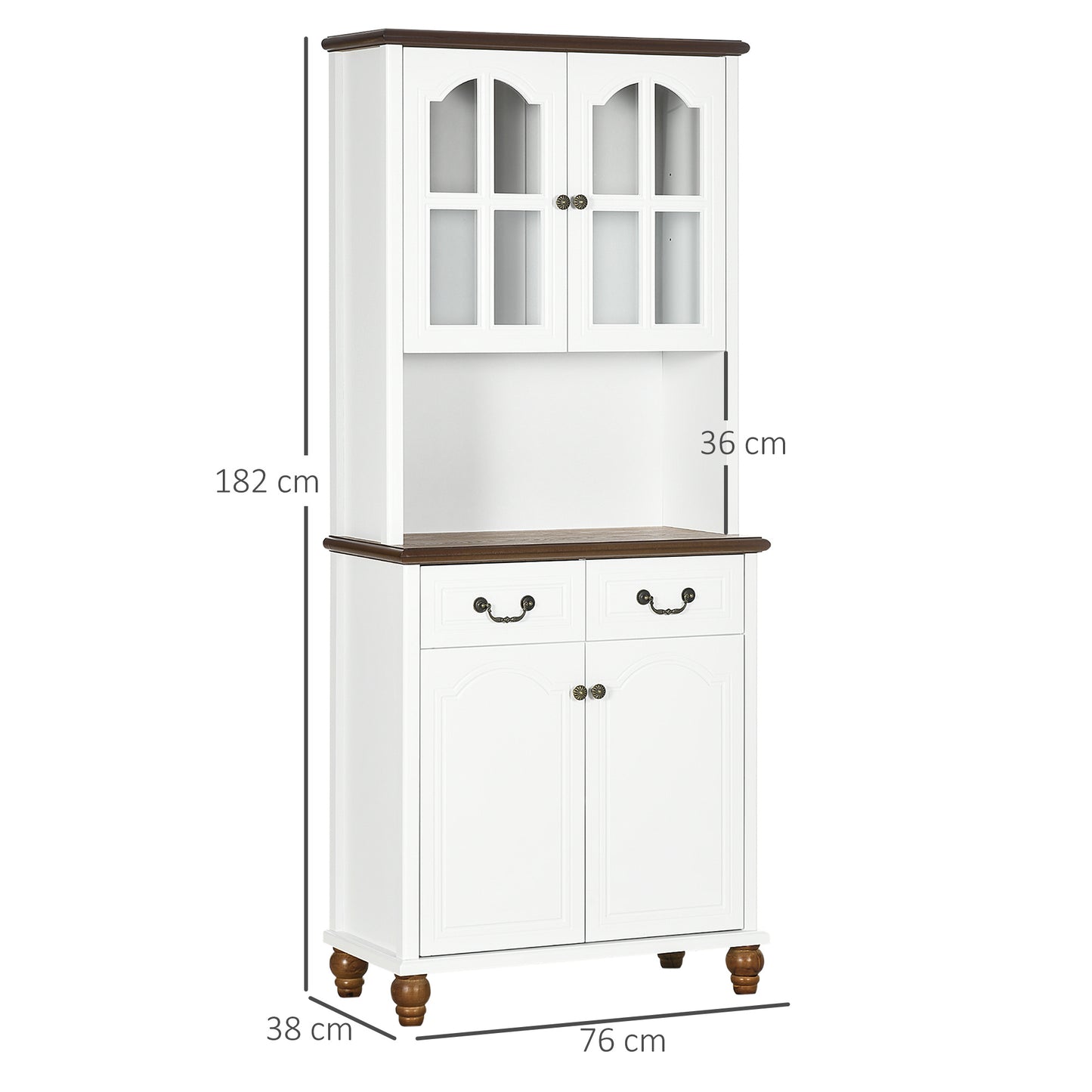 Keukenkastje – Buffetkast – Keukenkast – Opbergkast – Servieskast – Wit – 2 Lades Met Soft-Close – 76x38x182 cm Hout