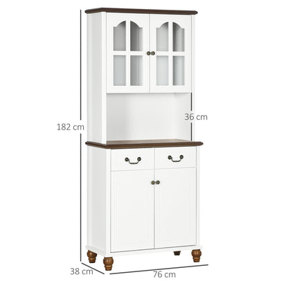 Keukenkastje – Buffetkast – Keukenkast – Opbergkast – Servieskast – Wit – 2 Lades Met Soft-Close – 76x38x182 cm Hout