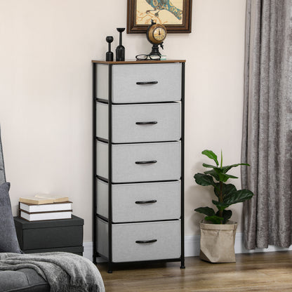 Opbergkast – Ladenkast – Dressoir – Stoffenkast – Opbergmeubel – Grijs – 5 Ruime Laden – Compacte Afmetingen 45x30x116 cm