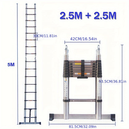 Uitklapladder – Vouwladder – Uitschuifladder – Telescopische Ladder – Trapladder – 5 Meter – Roestvrij Staal – Antislip Veiligheid