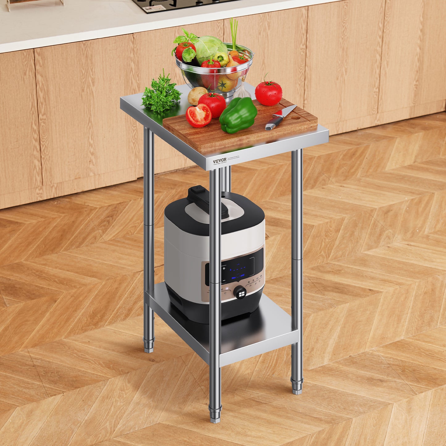 Werktafel – Werkbank – Werkbanktafel – RVS Tafel – Keukentafel – Roestvrij Staal – 60x45x86 cm – 3 Verstelbare Legplanken