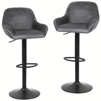 Barstoel – Barkruk – Barstoelen – Keukenstoel – Zithoekstoel – Set van 2 – 360° Draaibaar – Verstelbare Zithoogte 86-106 cm – Fluwelen Bekleding – Zwart Metalen Frame