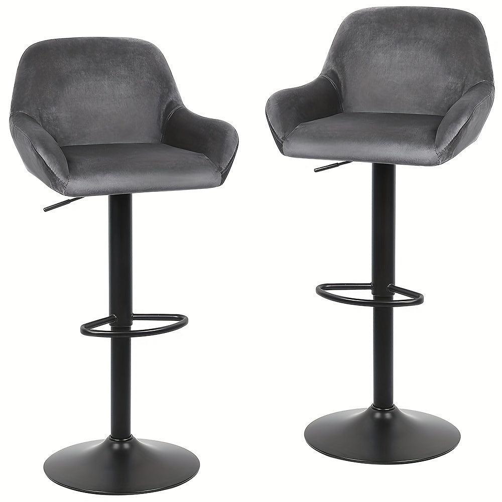 2pcs Luxe Velvet Bar Stools With Armrests - Extra-Wide For 90cm Counter Height Island Stools, Certified Upholstery & Ergonomic Design For Modern Kitchens & Dining Rooms