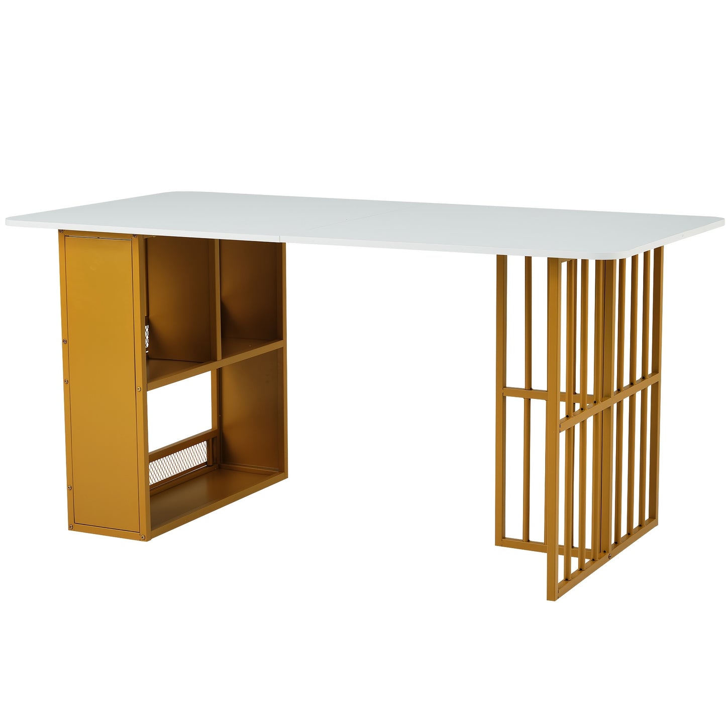Ronde Eettafel – Eettafel Rond – Keukentafel – Tafel Metalen Onderstel – Witte Tafelblad – Uniek Geometrisch Onderstel – Duurzaam Niet-Hout – Voorgemonteerd & Makkelijk Schoon Te Maken